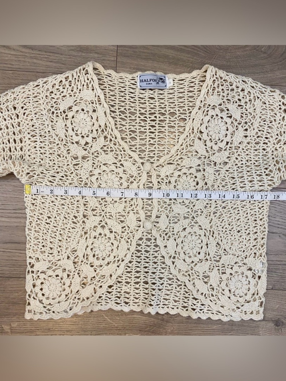 Crochet Floral Cardigan - Cream Lace Openwork Size S bohemian feminine vintage - Picture 3 of 9